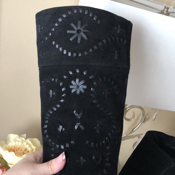 JACK ROGERS TARA BLACK SUEDE TALL BOOTS - Picture 4 of 12